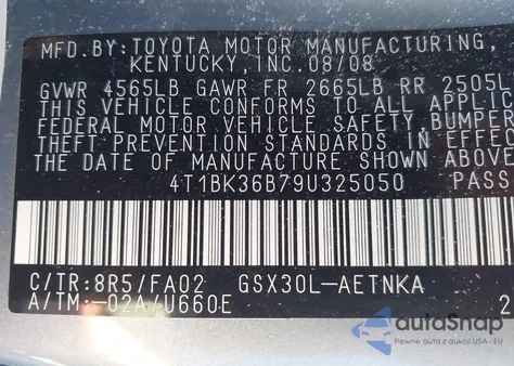 2009 Toyota Avalon Xl из США, поврежденный, VIN 4T1BK36B79U325050